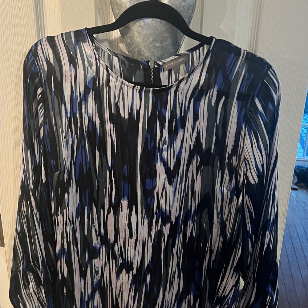 Vince Camuto Blue and Black Patterned Blouse